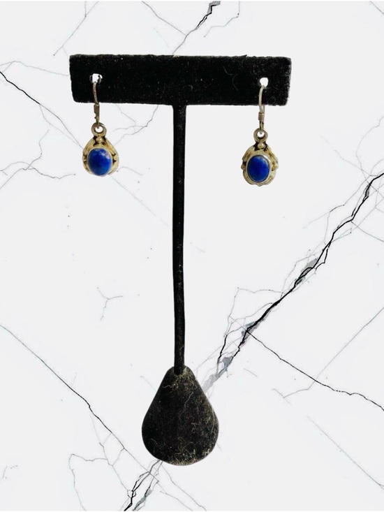 Jewelry - Vintage Sterling Silver Dangle Oval Blue Stone Lapis Lazuli ? Hook Earrings